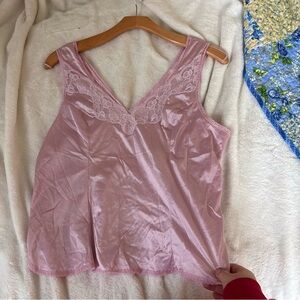 Pink vintage lace dainty slip tank xl